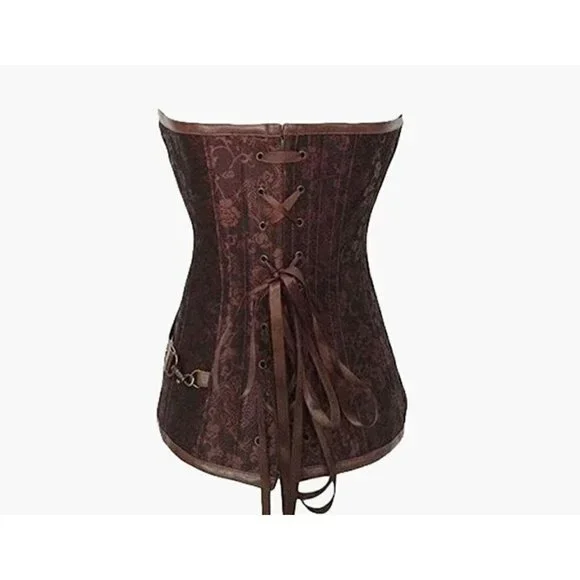 Steampunk Corset Top Steel Boned Underbust Renaissance Brown Leather Cosplay NWT - Picture 6 of 11
